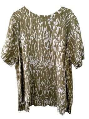 Marks & Spencer Women’s Linen Animal Print Shirt Olive Green and White Size 18